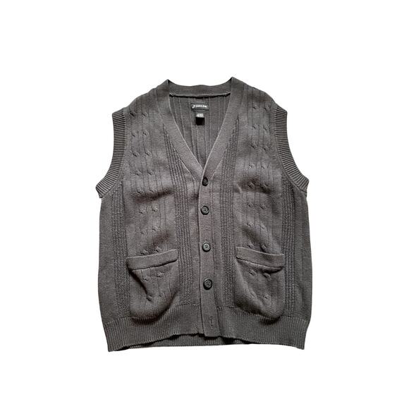 Vintage Cable Knit Dark Gray Sweater Vest Grandpa Heritage Woods Preppy Medium - Picture 1 of 4